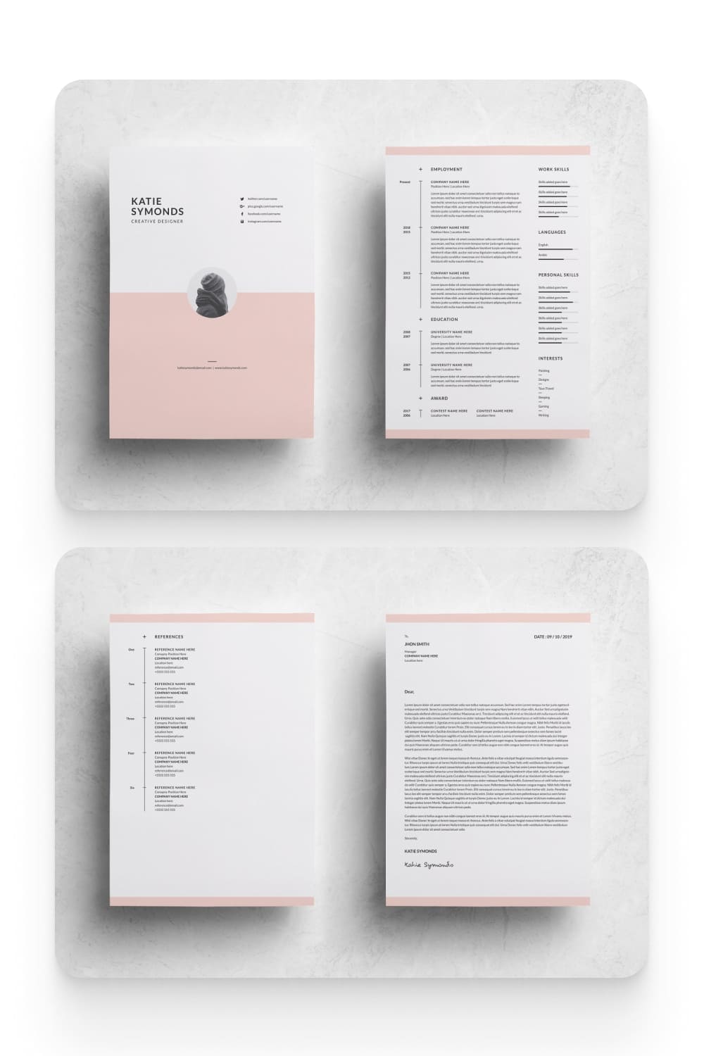 Collage of Resume Kit Images with Portfolio, Experience and Cover Letter.