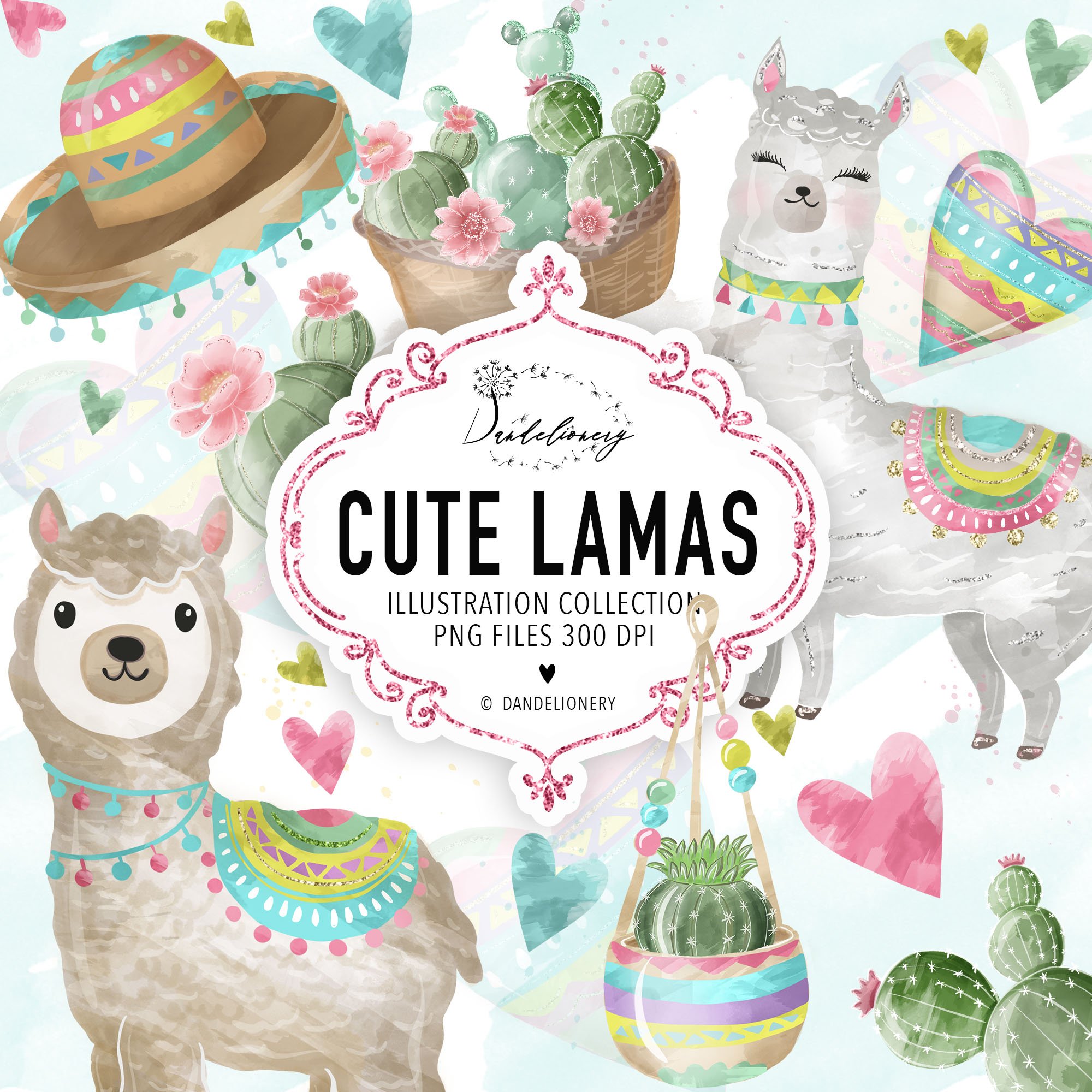 -50% Cute Llamas design preview image.