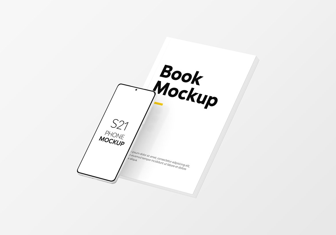 Book & S21 Phone Mockup preview image.