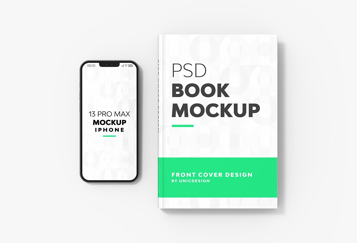 Book & iPhone 13 Mockup preview image.