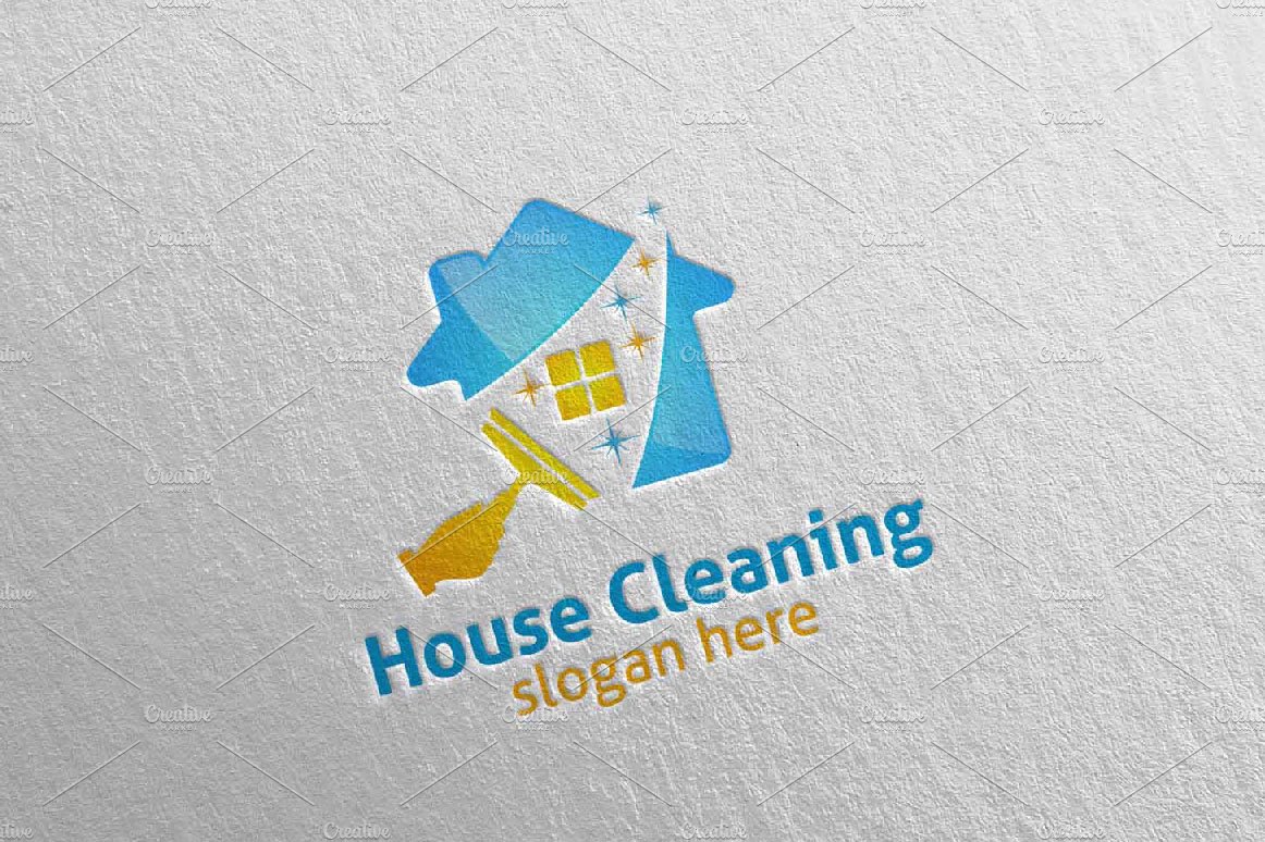 House cleaning services vector logo preview image.