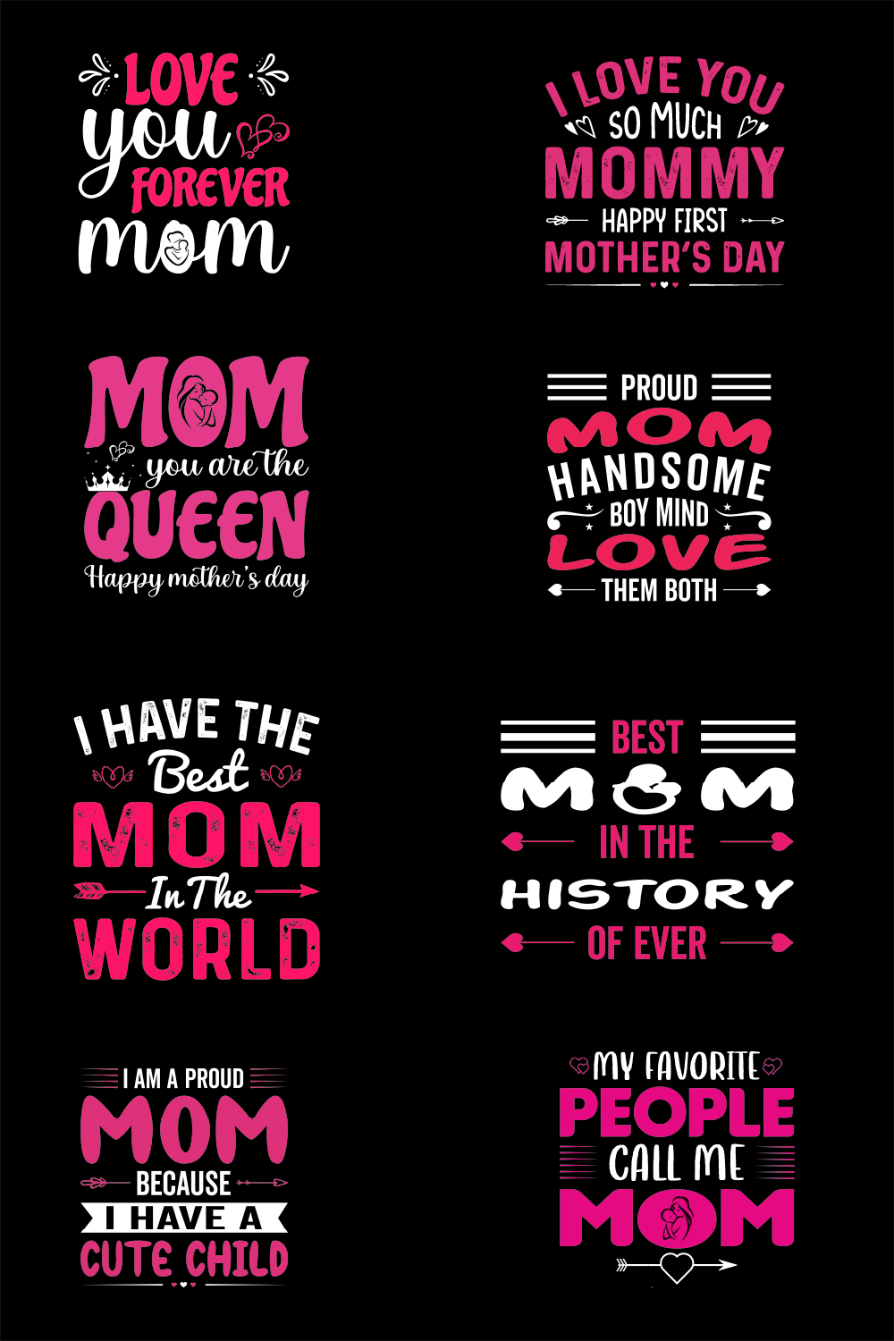 8 Mother day t shirt Design, Vector, Template pinterest preview image.