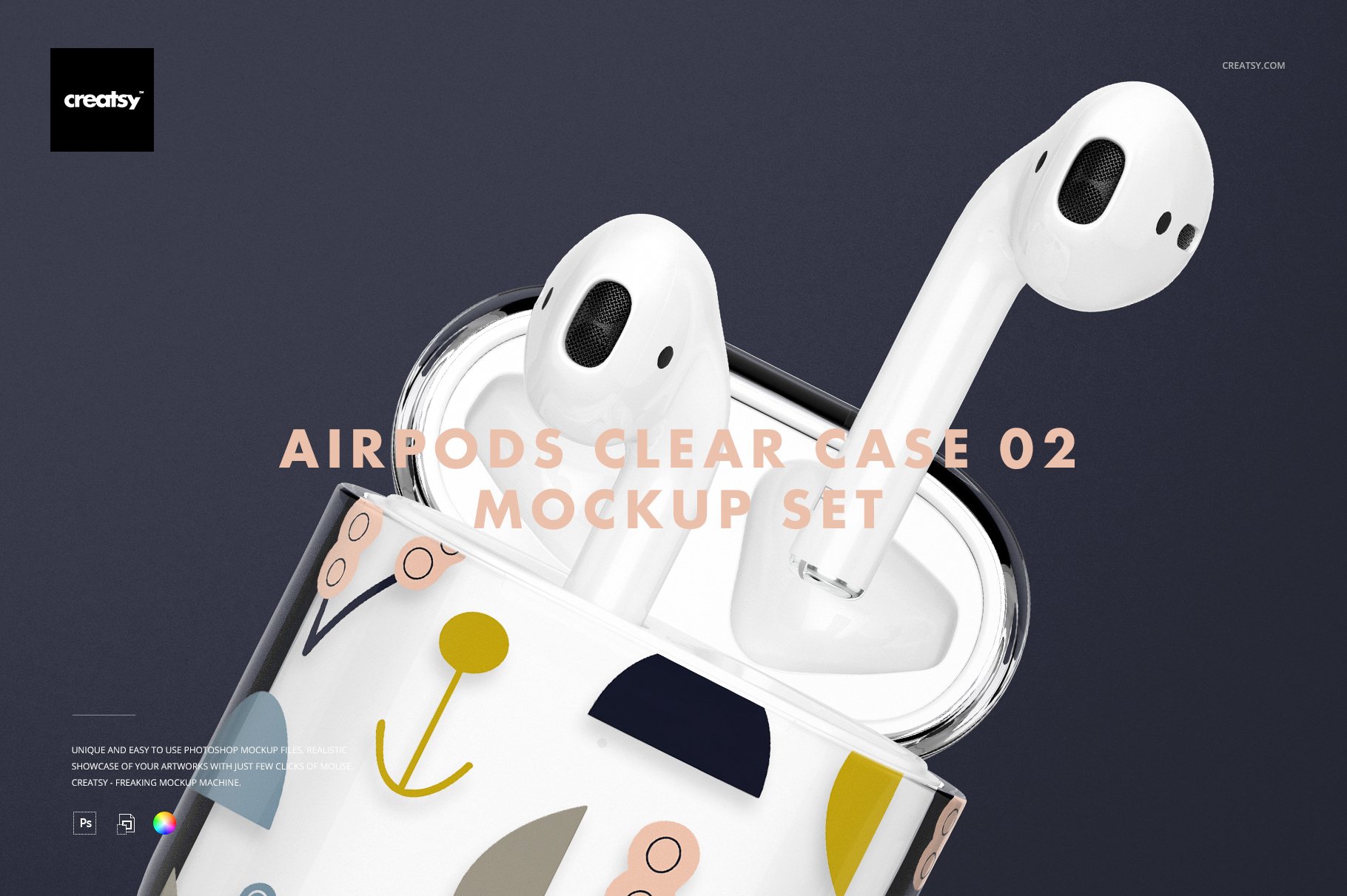AirPods Clear Case Mockup Set 02 cover image.