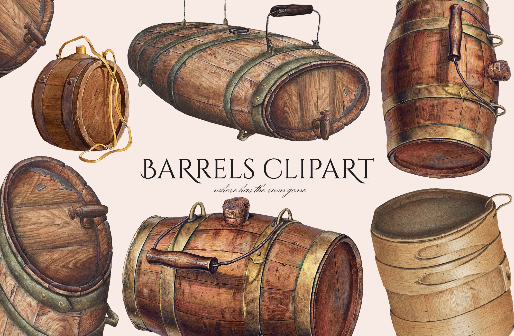 Vintage Barrels & Kegs Set cover image.