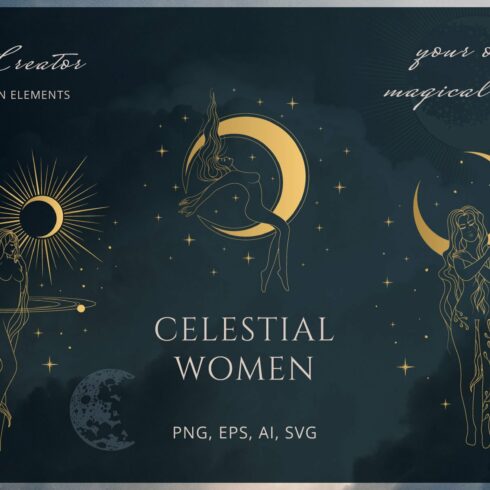 Hand drawn Celestial Women Line Art cover image.