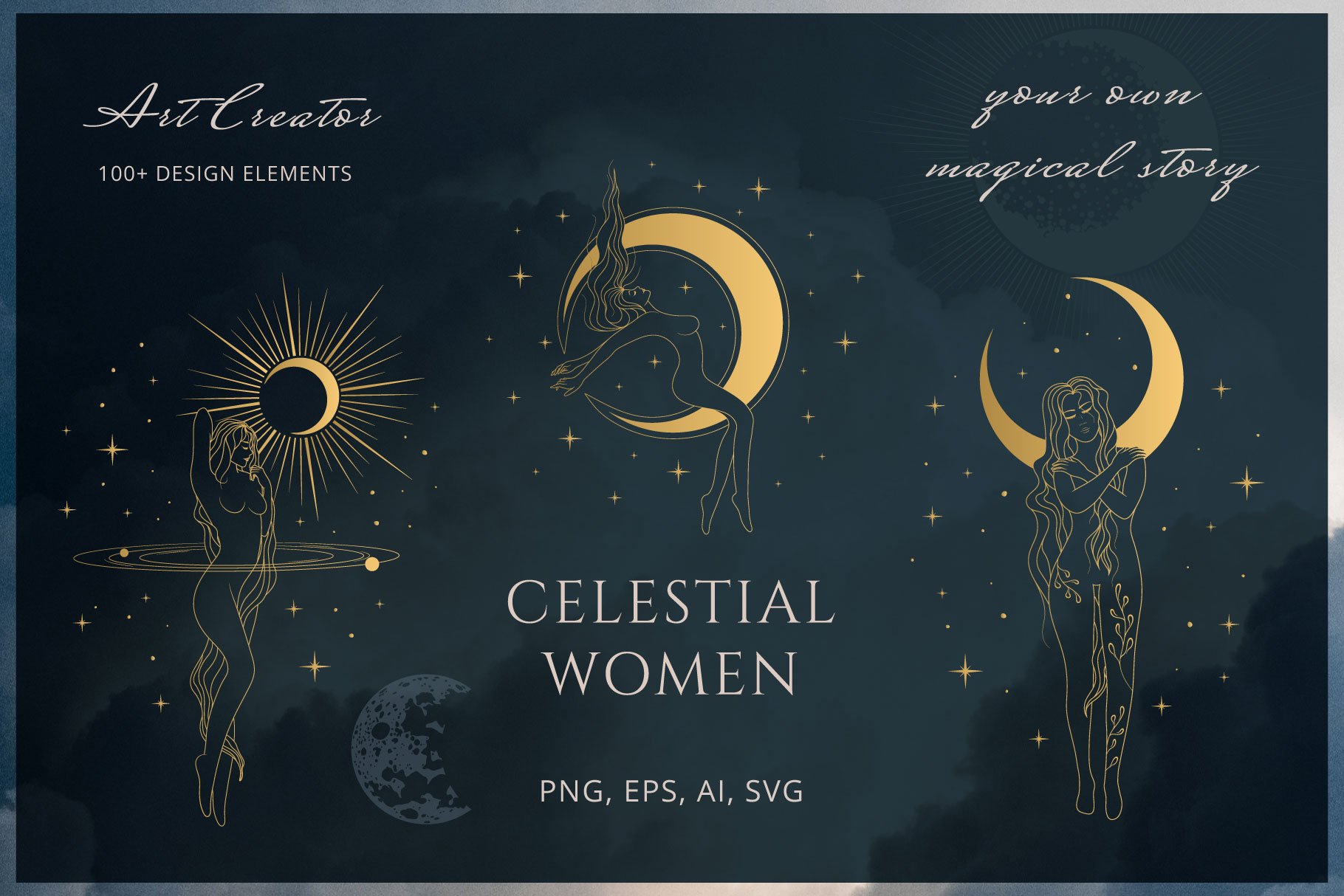 Hand drawn Celestial Women Line Art cover image.