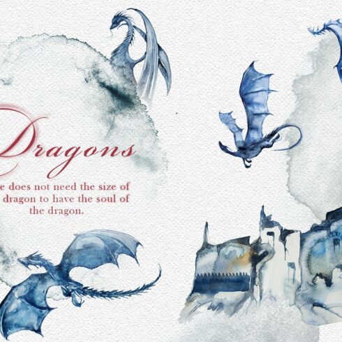 Watercolor Dragons Clipart Set cover image.