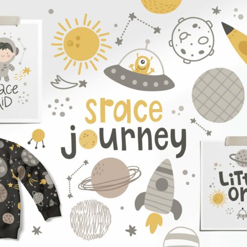 Space Journey Kids clipart set cover image.
