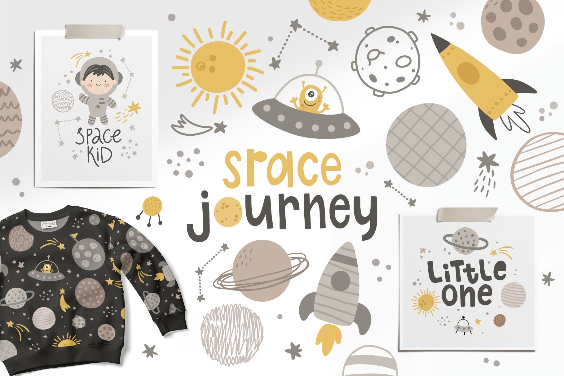 Space Journey Kids clipart set cover image.