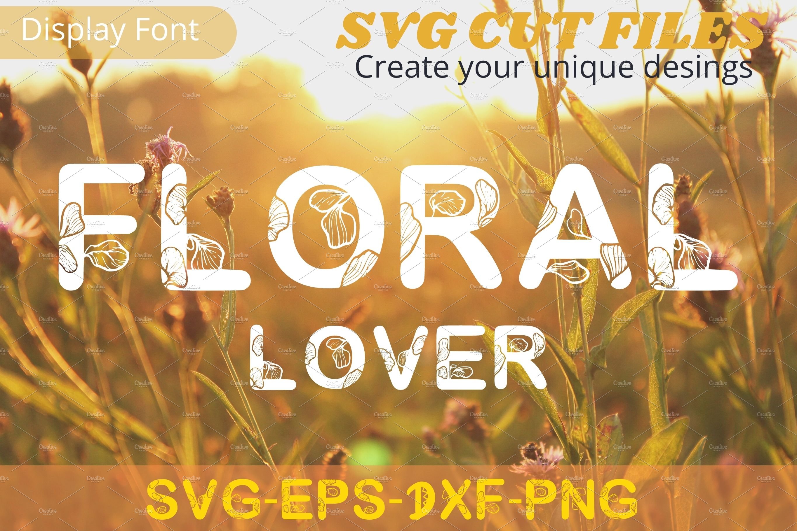Floral Lover font, SVG cut flies cover image.