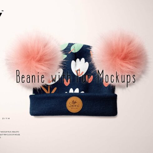 Beanie with Fur Pompons Mockup Set cover image.