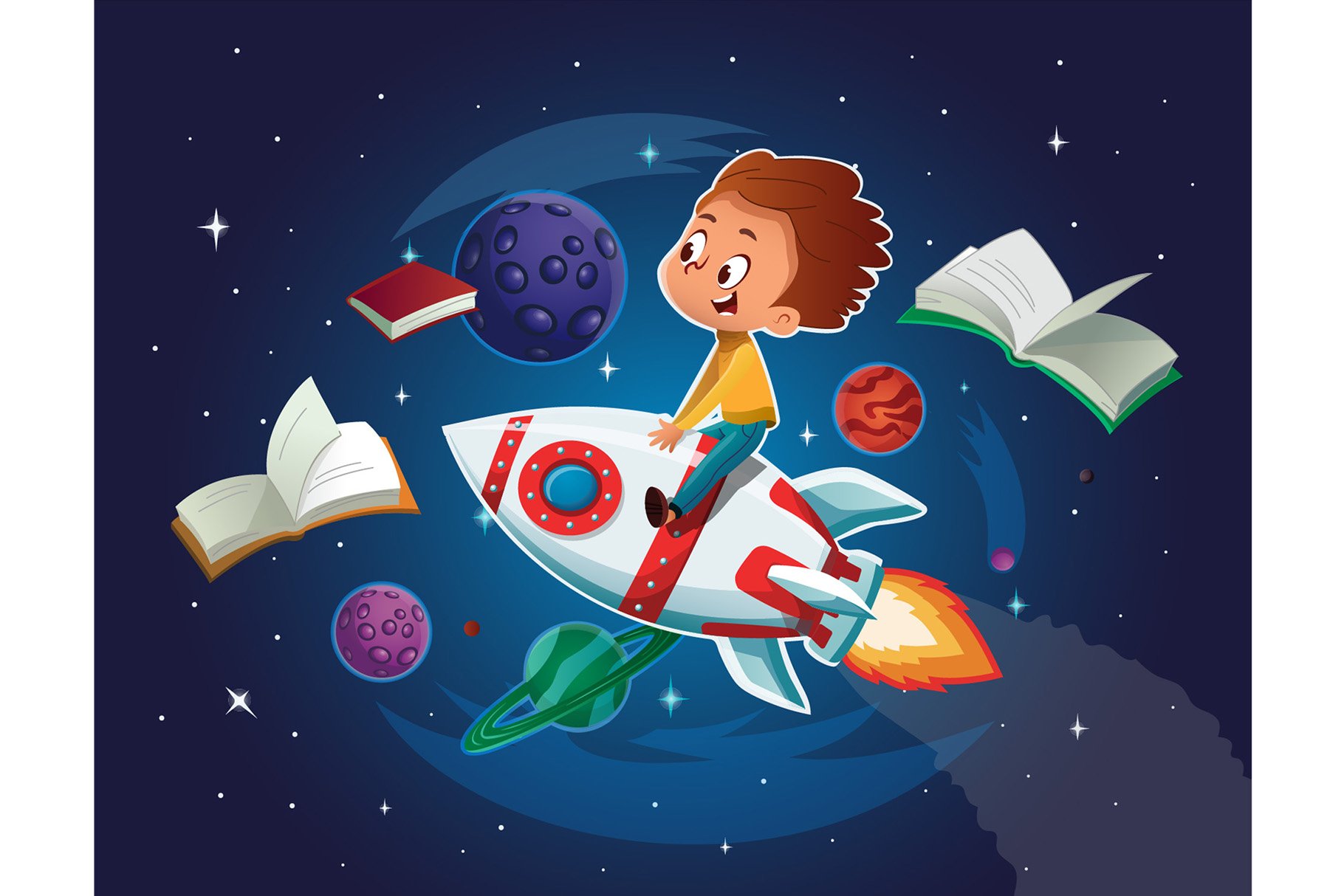 Boy on a Rocket Clipart (PNG, JPEG) preview image.