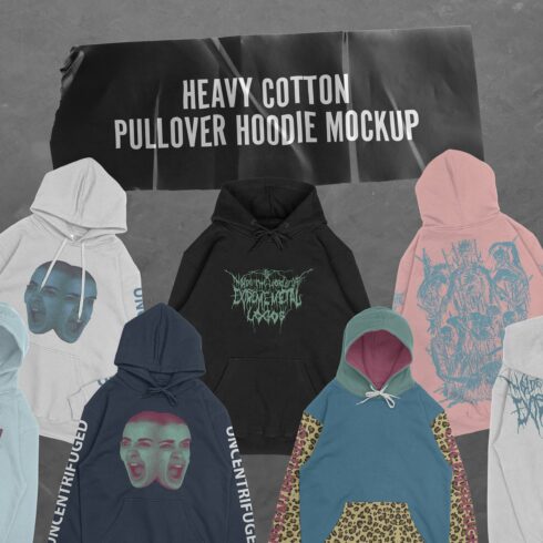 Heavy Cotton Pullover Hoodie Mockup cover image.