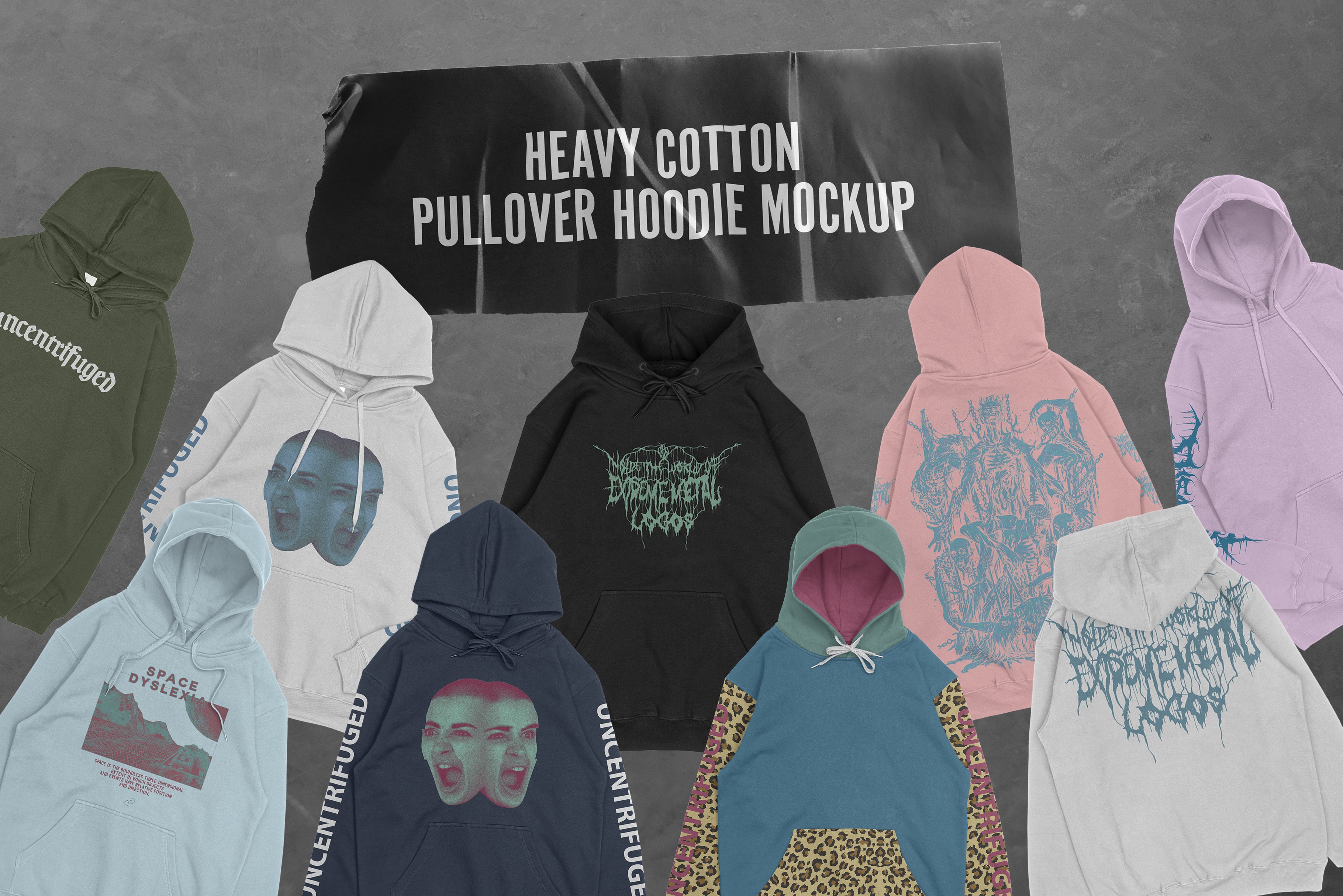 Heavy Cotton Pullover Hoodie Mockup cover image.