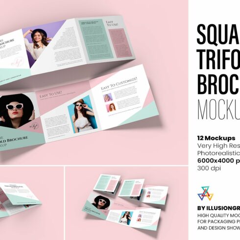 Square Trifold Brochure Mockup cover image.