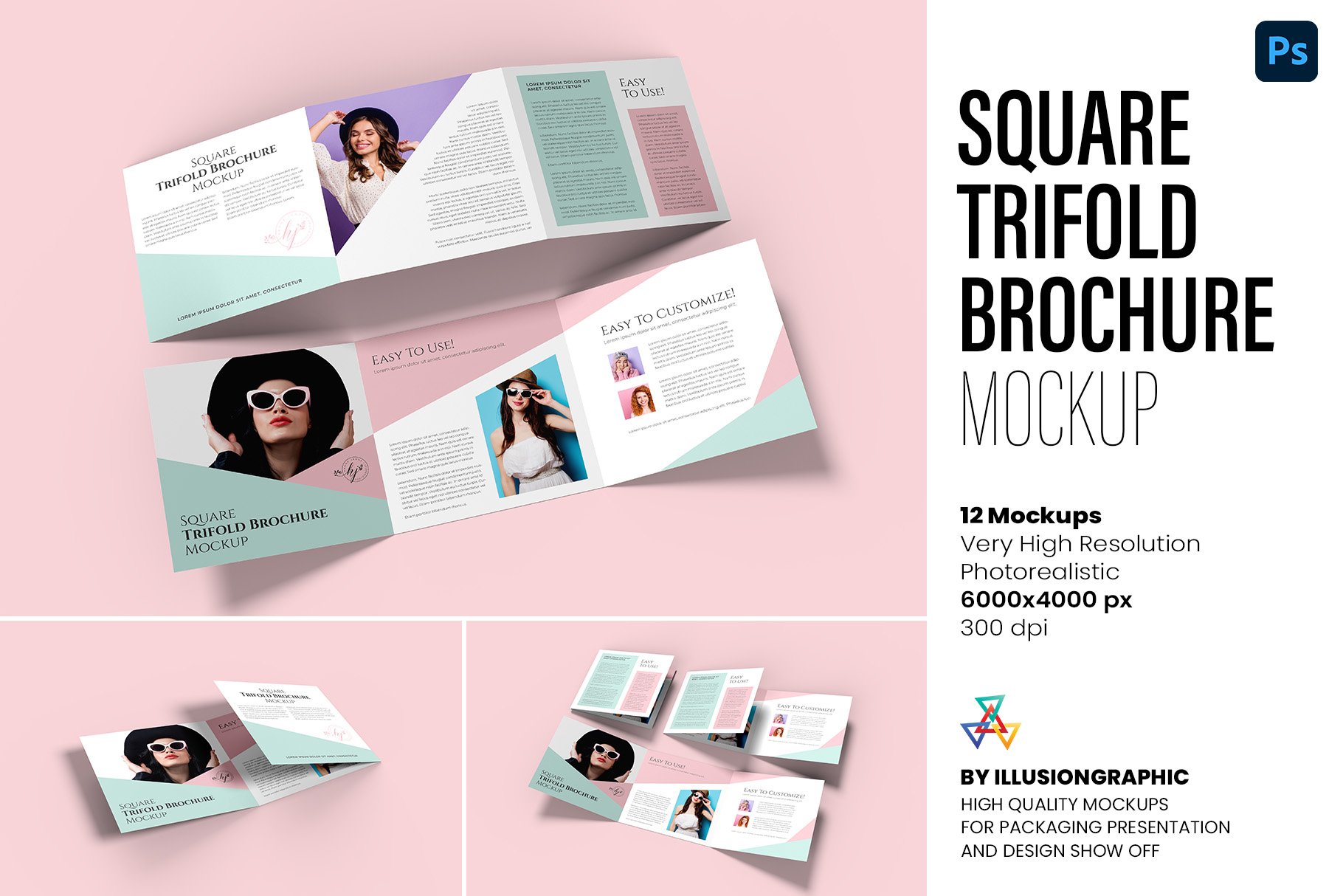 Square Trifold Brochure Mockup cover image.