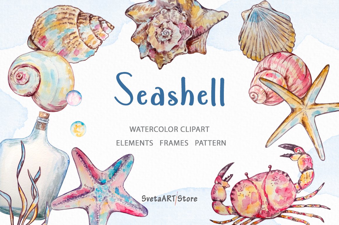 Watercolor Seashell Clipart cover image.