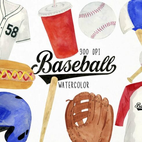 Watercolor Baseball Clipart cover image.