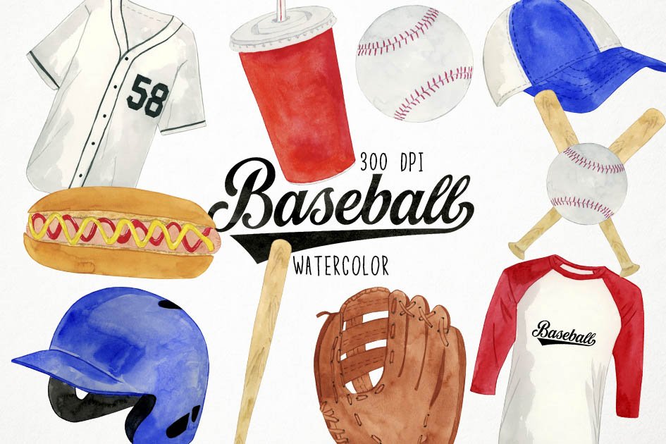 Watercolor Baseball Clipart cover image.