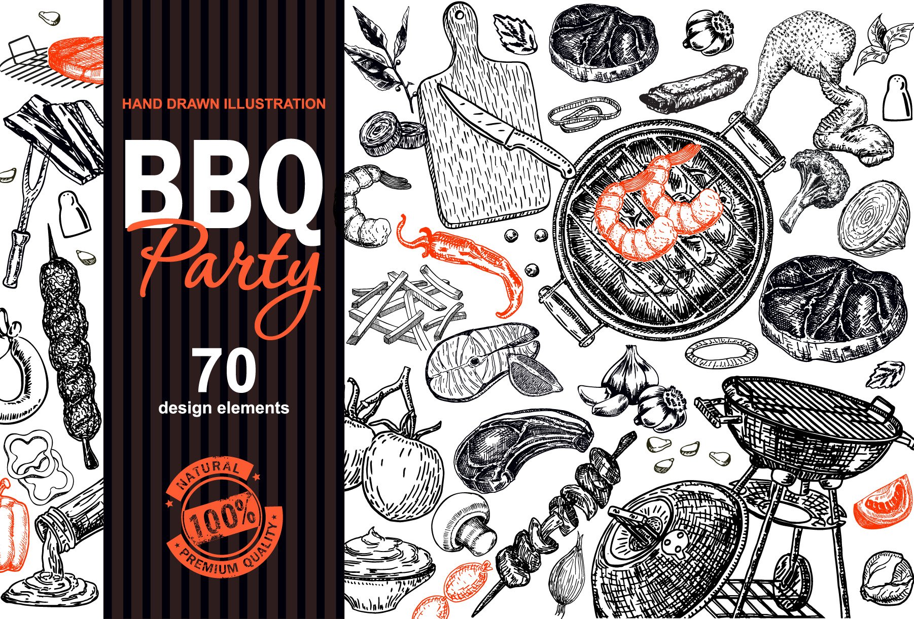 Barbecue hand drawn illustration set cover image.