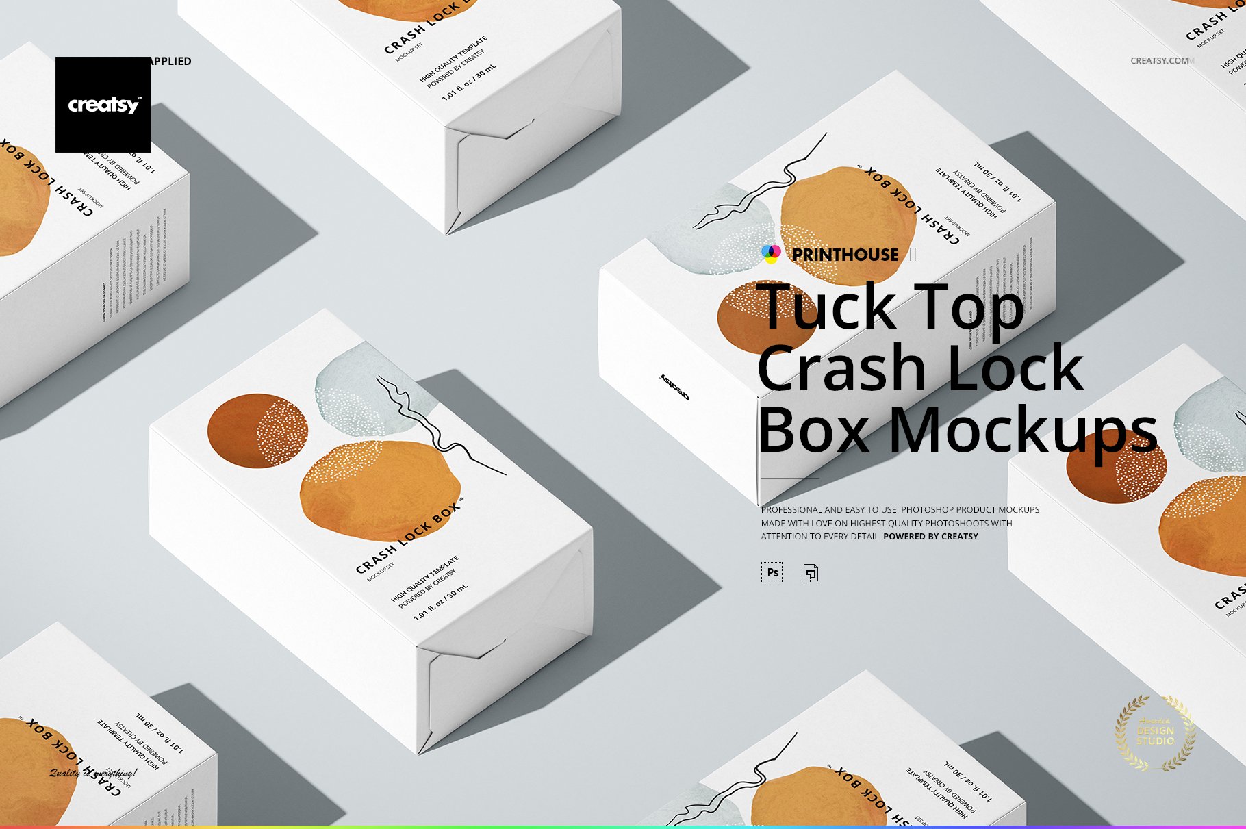 Tuck Top Crash Lock Box Mockup Set cover image.