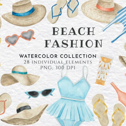 Watercolor Beach Fashion Clipart cover image.