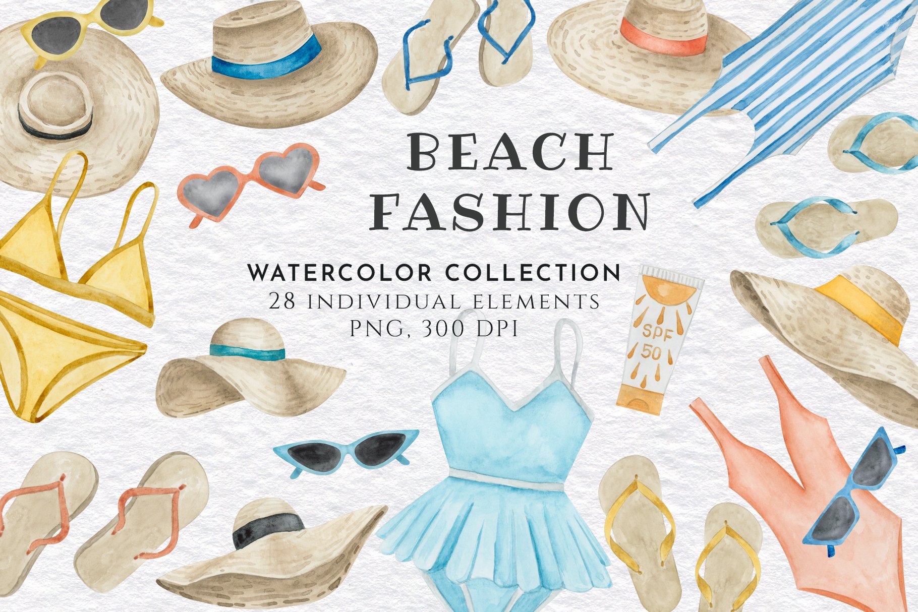 Watercolor Beach Fashion Clipart cover image.