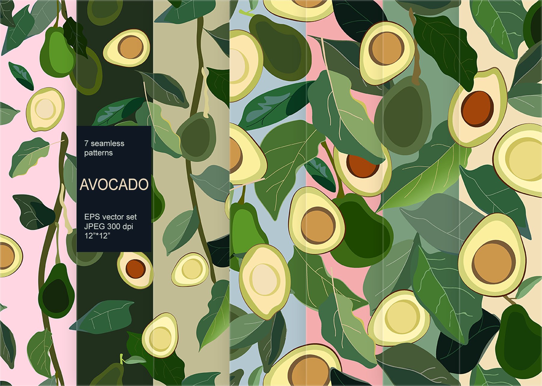 Avocado vector seamless set cover image.