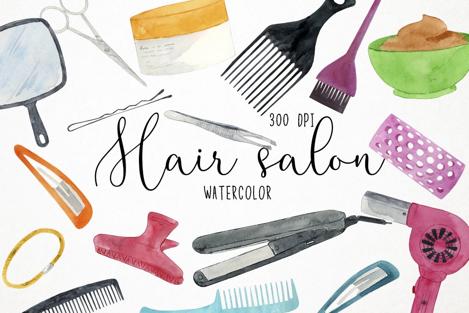 Watercolor Hair Salon Clipart cover image.
