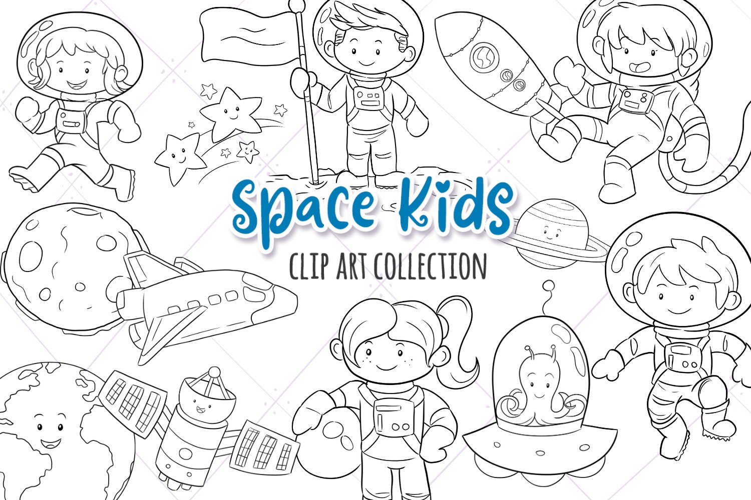 Cute Space Kids Digital Stamps cover image.