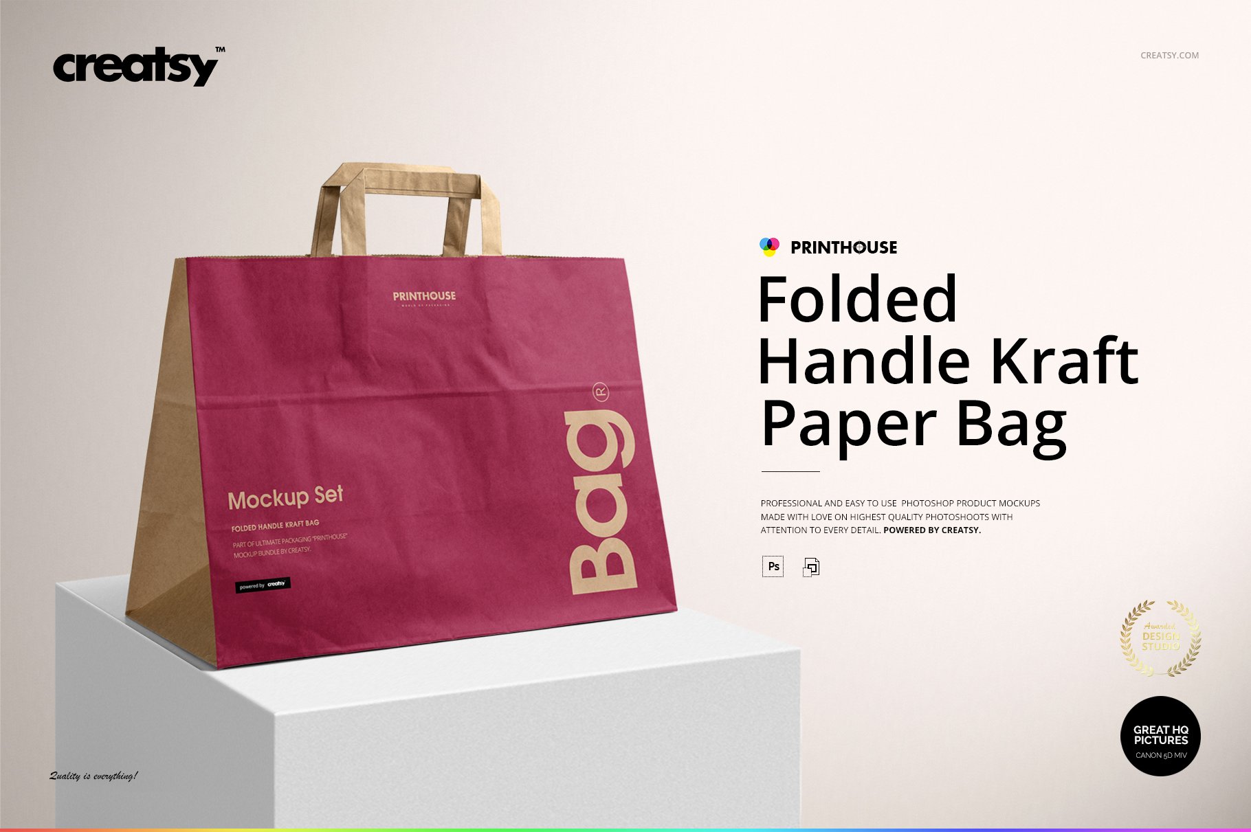 Folded Handle Kraft Paper Bag Mockup cover image.