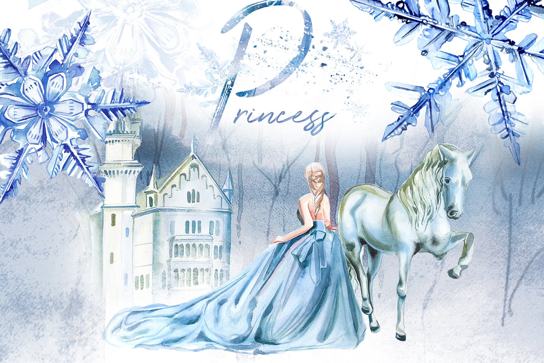 Watercolor Princess Clipart Set cover image.
