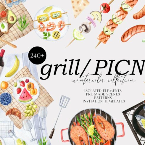 Grill and Picnic watercolor set cover image.