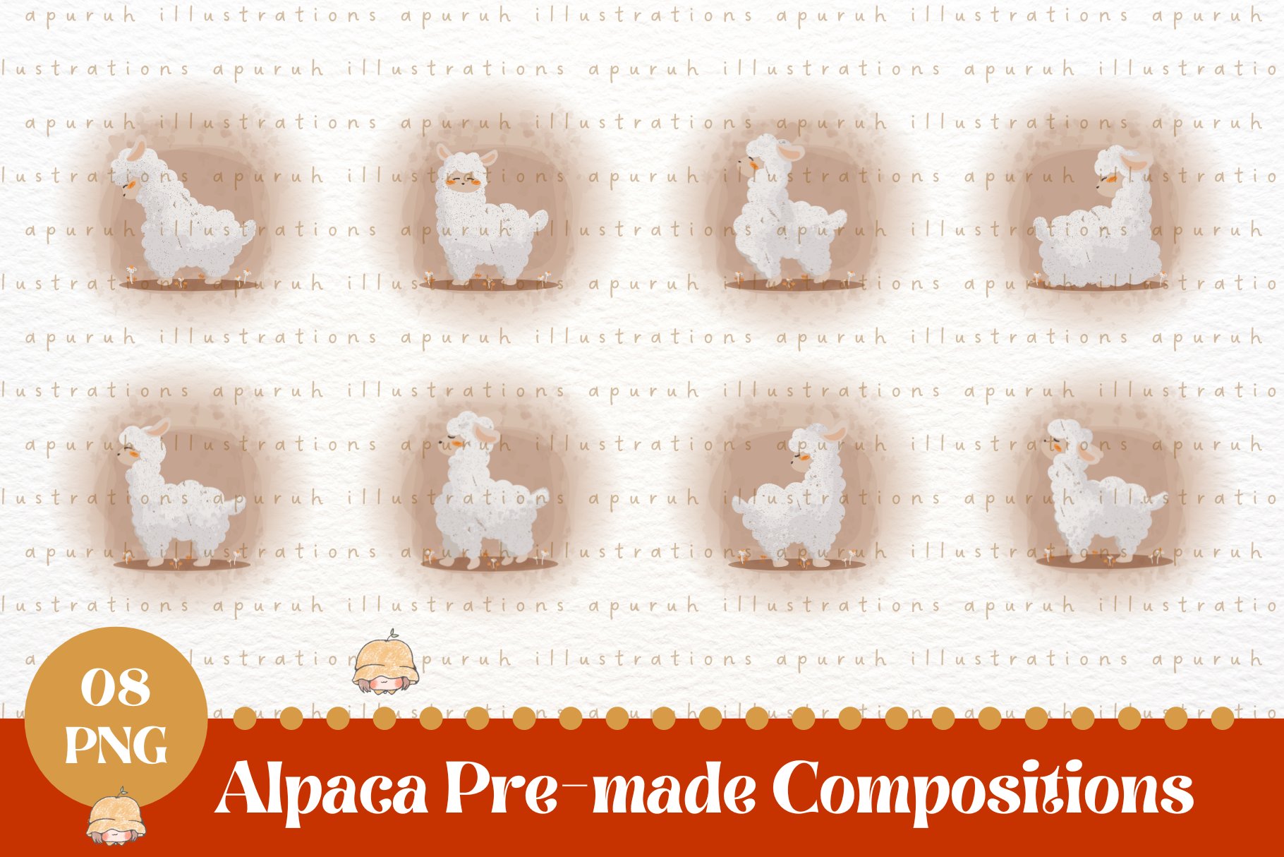 Cute Alpaca Clipart Sublimation Set cover image.