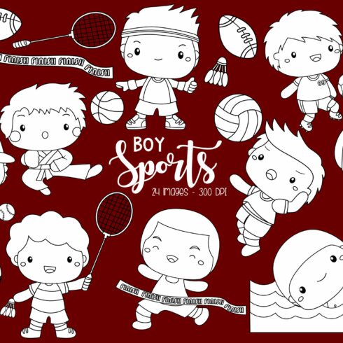 Sport and Boys Clipart Coloring cover image.