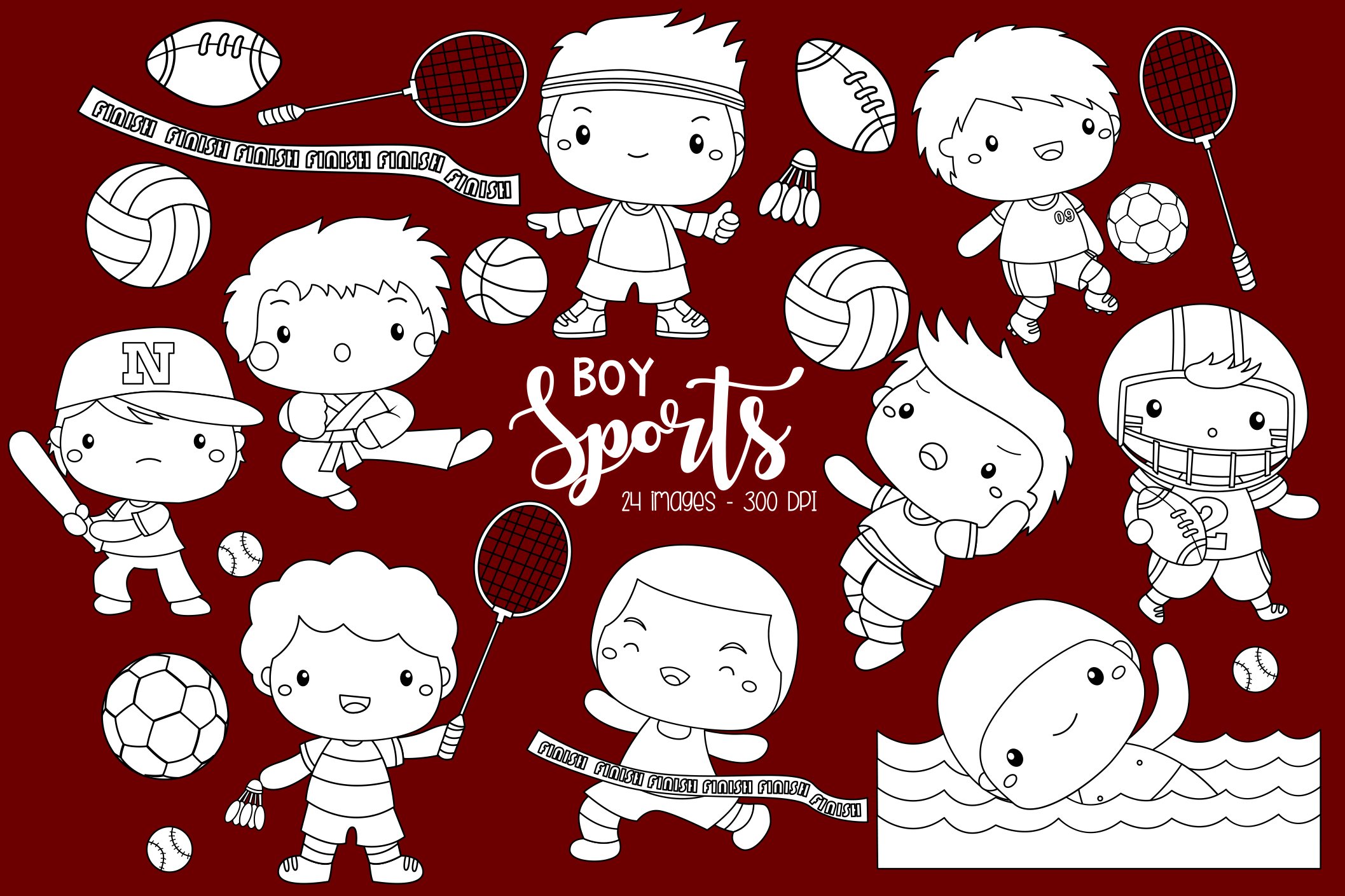 Sport and Boys Clipart Coloring cover image.