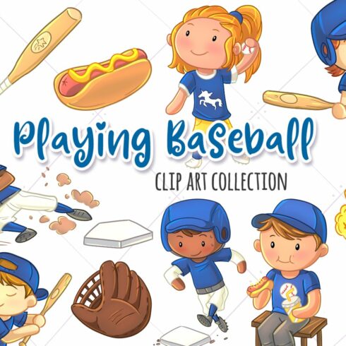 Kids Playing Baseball Clip Art cover image.