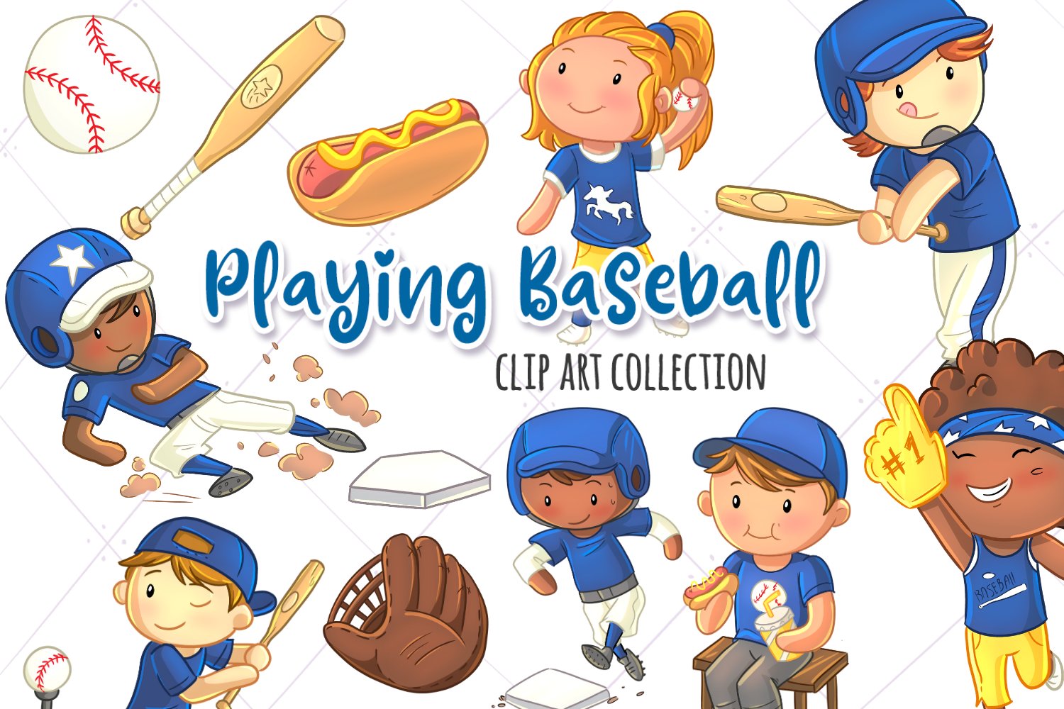 Kids Playing Baseball Clip Art cover image.