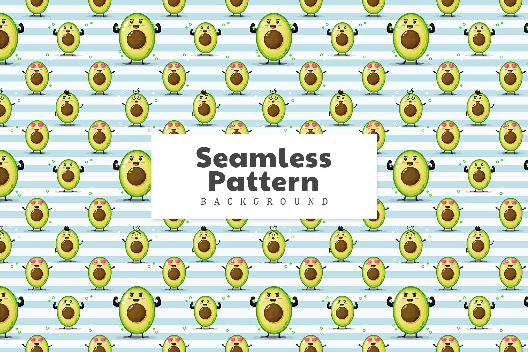 Cute avocado seamless pattern preview image.