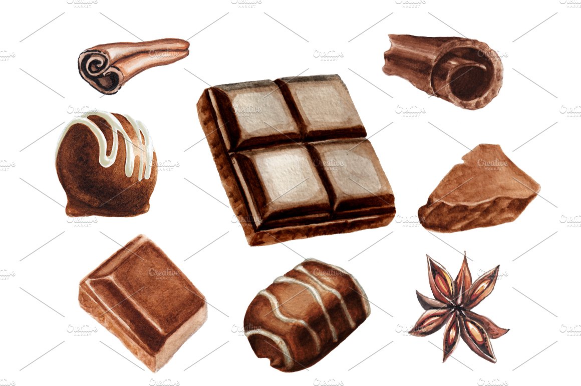Watercolor chocolate set cover image.