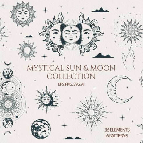 Hand drawn Mystical Sun & Moon Set cover image.