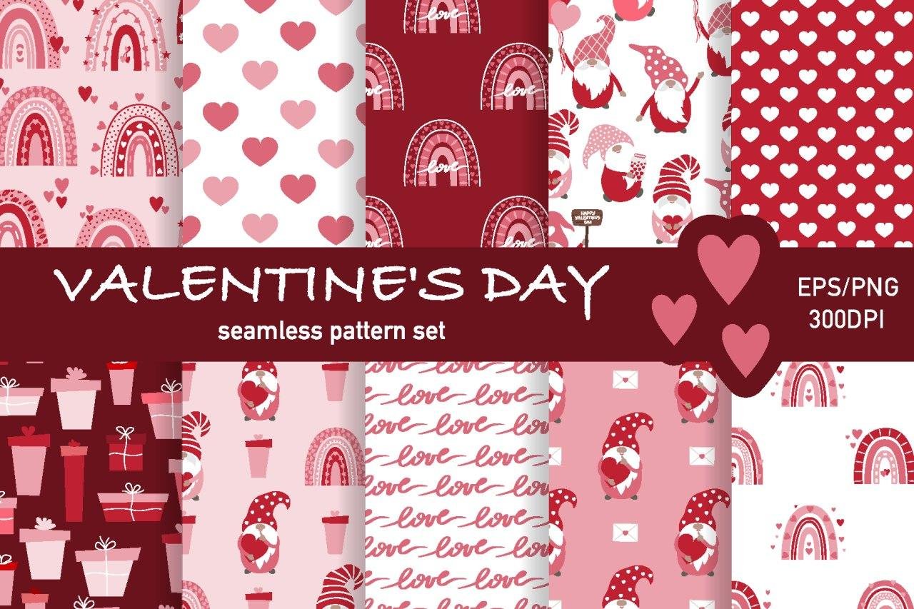 Valentine's Day Seamless Pattern Set cover image.