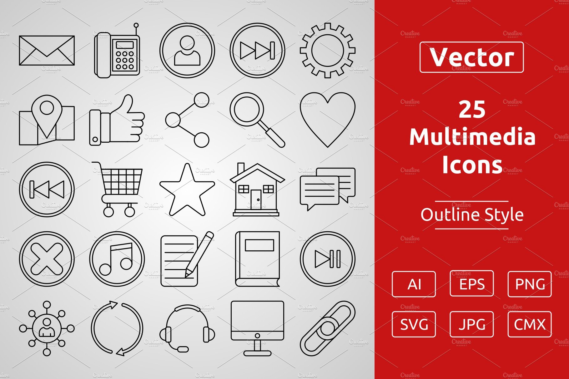 Set of Vector Icons of Multimedia cover image.