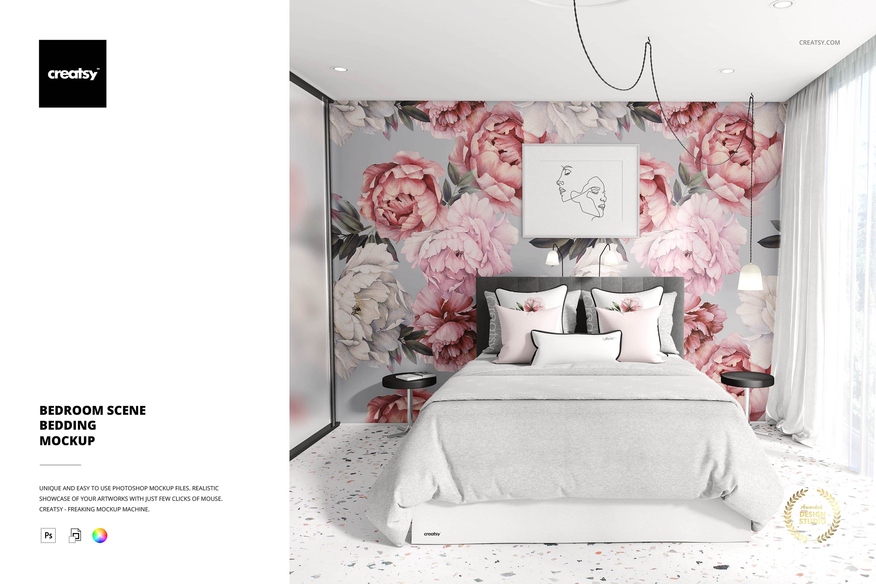 Bedroom Scene Bedding Mockup cover image.