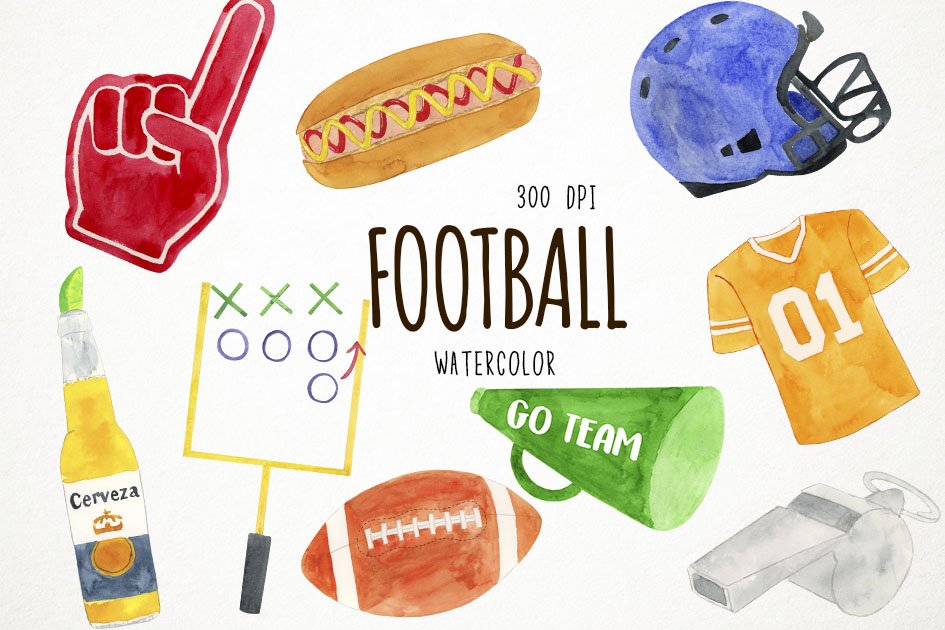Watercolor Football Clipart cover image.