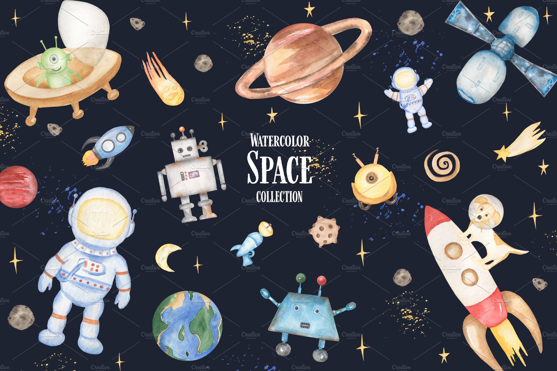 Watercolor Cute Space Collection cover image.