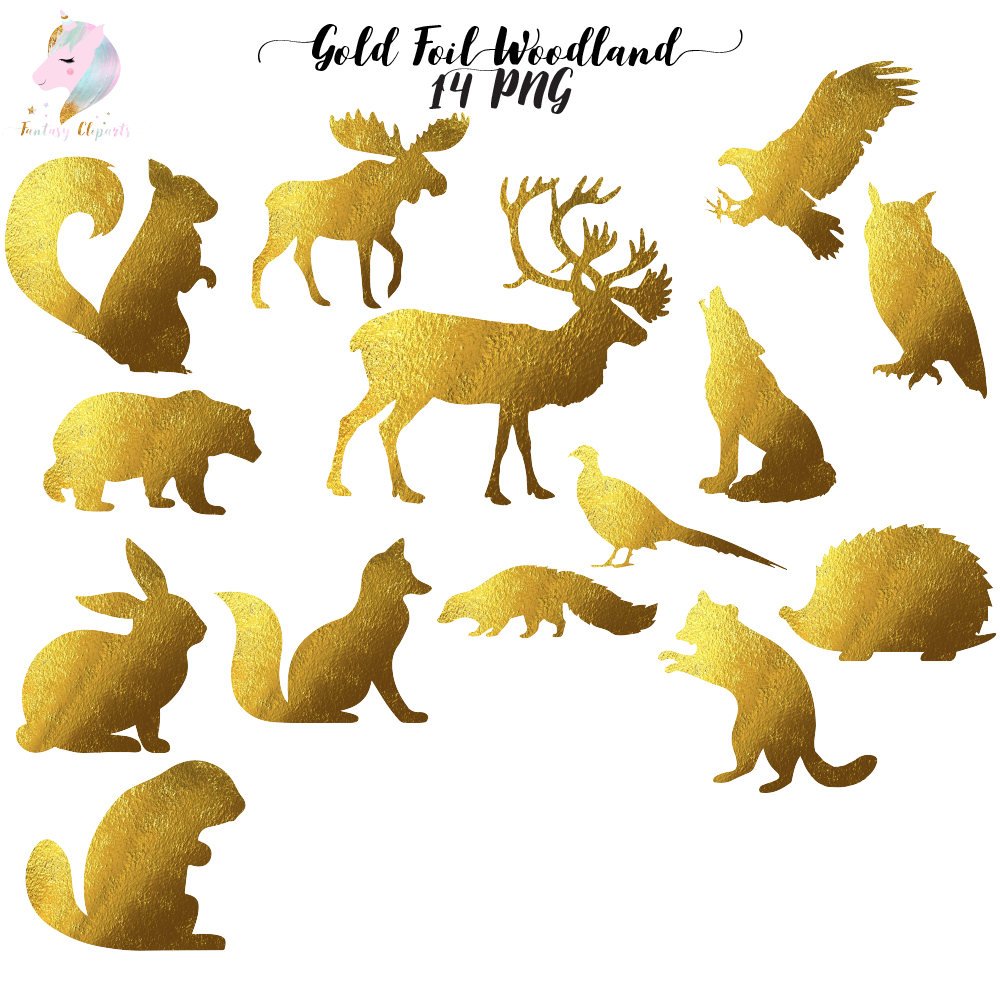 Gold Foil Woodland Animals Clipart cover image.