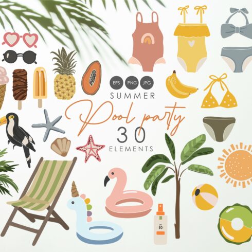 Summer pool party clipart cover image.