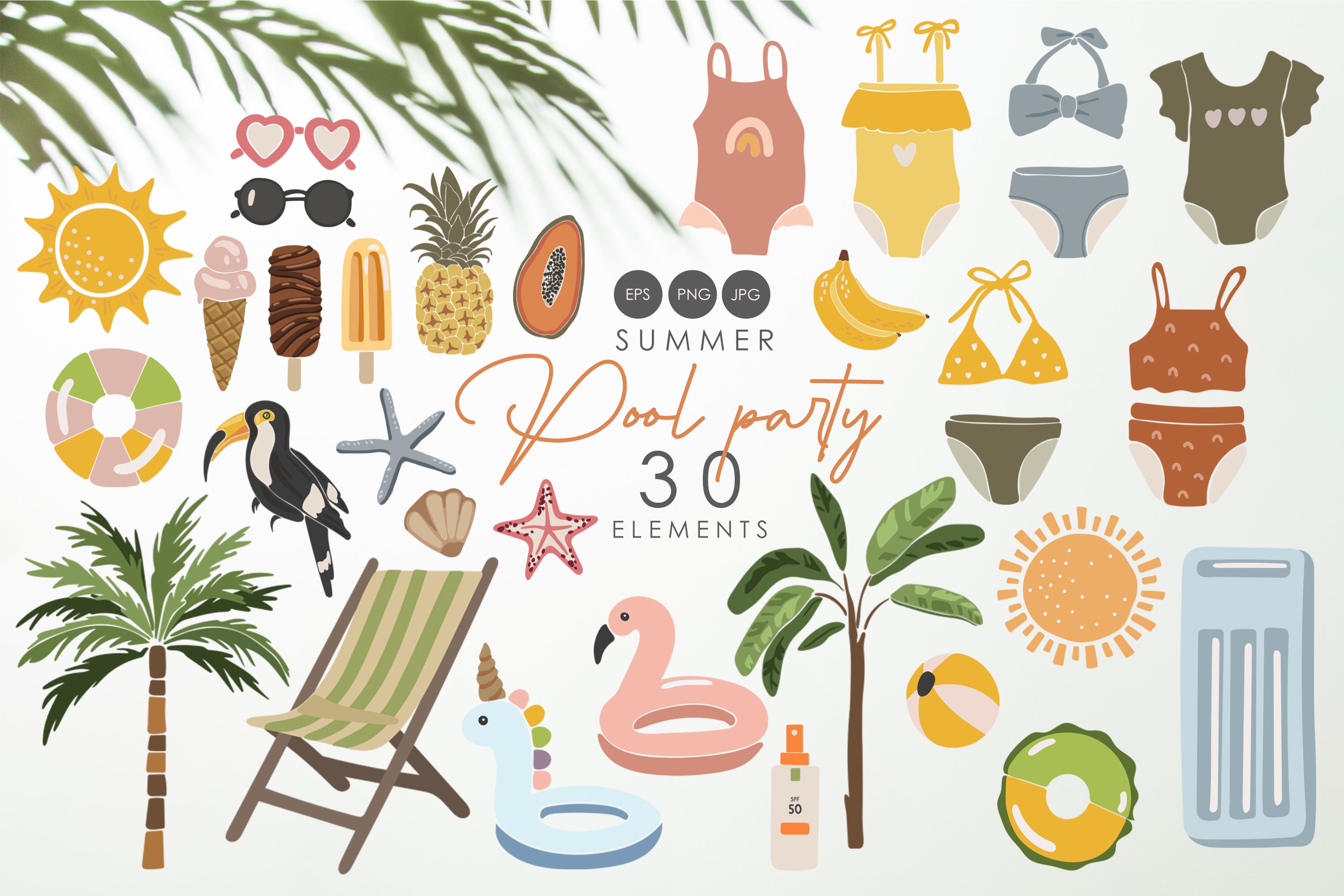 Summer pool party clipart cover image.