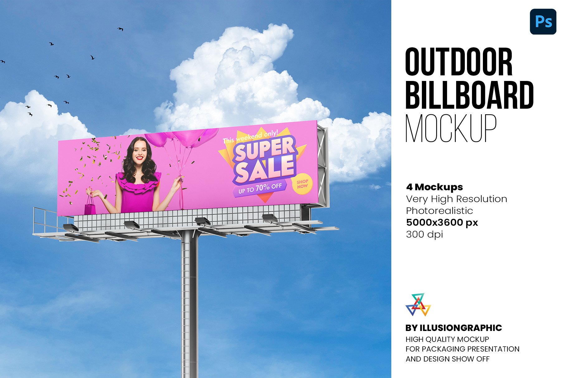 Outdoor Billboard Mockups - 4 views cover image.